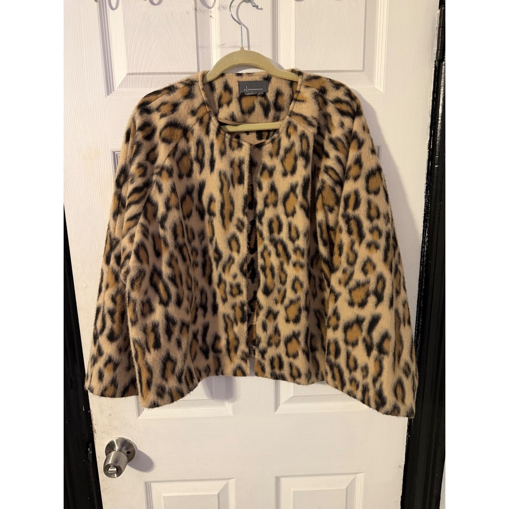 Anthropologie Leopard Print Faux Fur Jacket Open Front Tan Black One Size OS